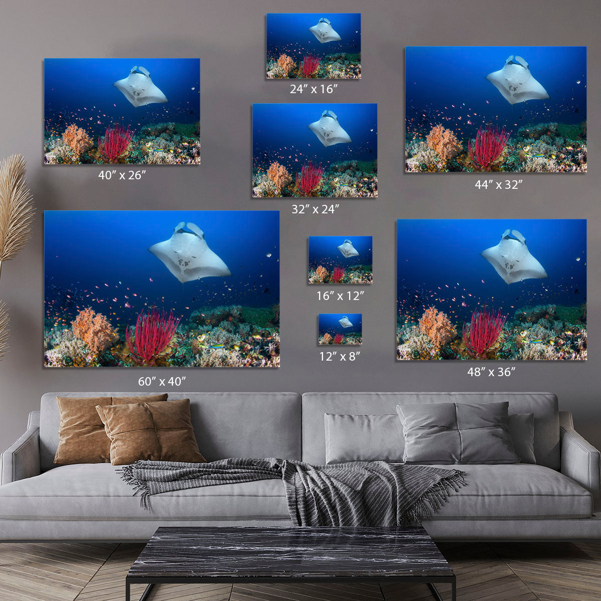 Ocean Manta Ray On The Reef Canvas Print or Poster - Canvas Art Rocks - 7