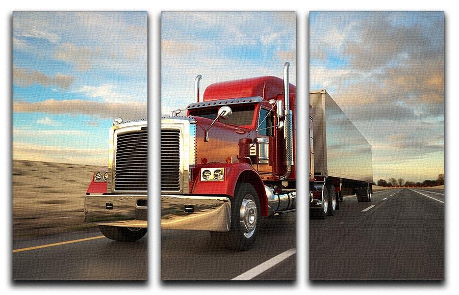18 Wheel Red Truck 3 Split Panel Canvas Print - Canvas Art Rocks - 1