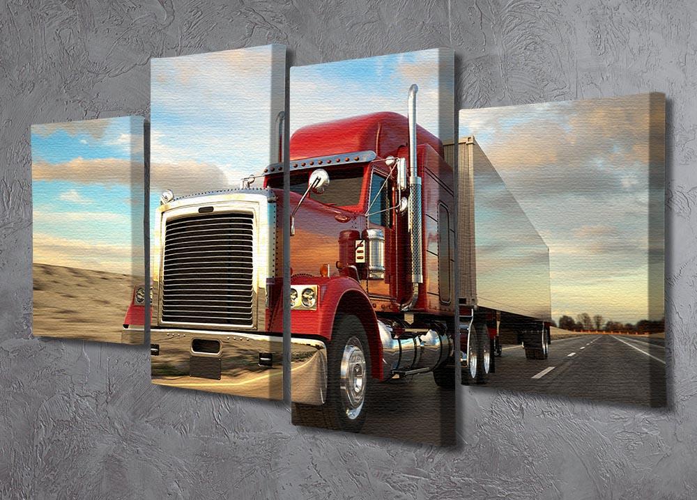 18 Wheel Red Truck 4 Split Panel Canvas - Canvas Art Rocks - 2