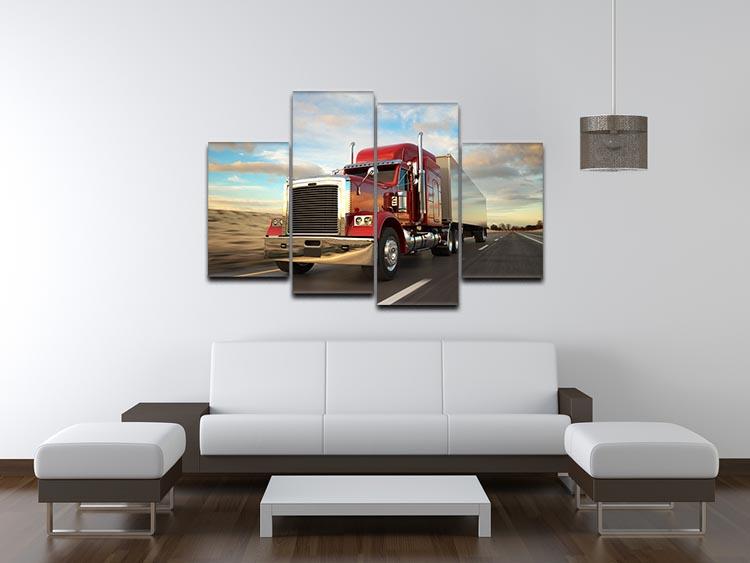 18 Wheel Red Truck 4 Split Panel Canvas - Canvas Art Rocks - 3