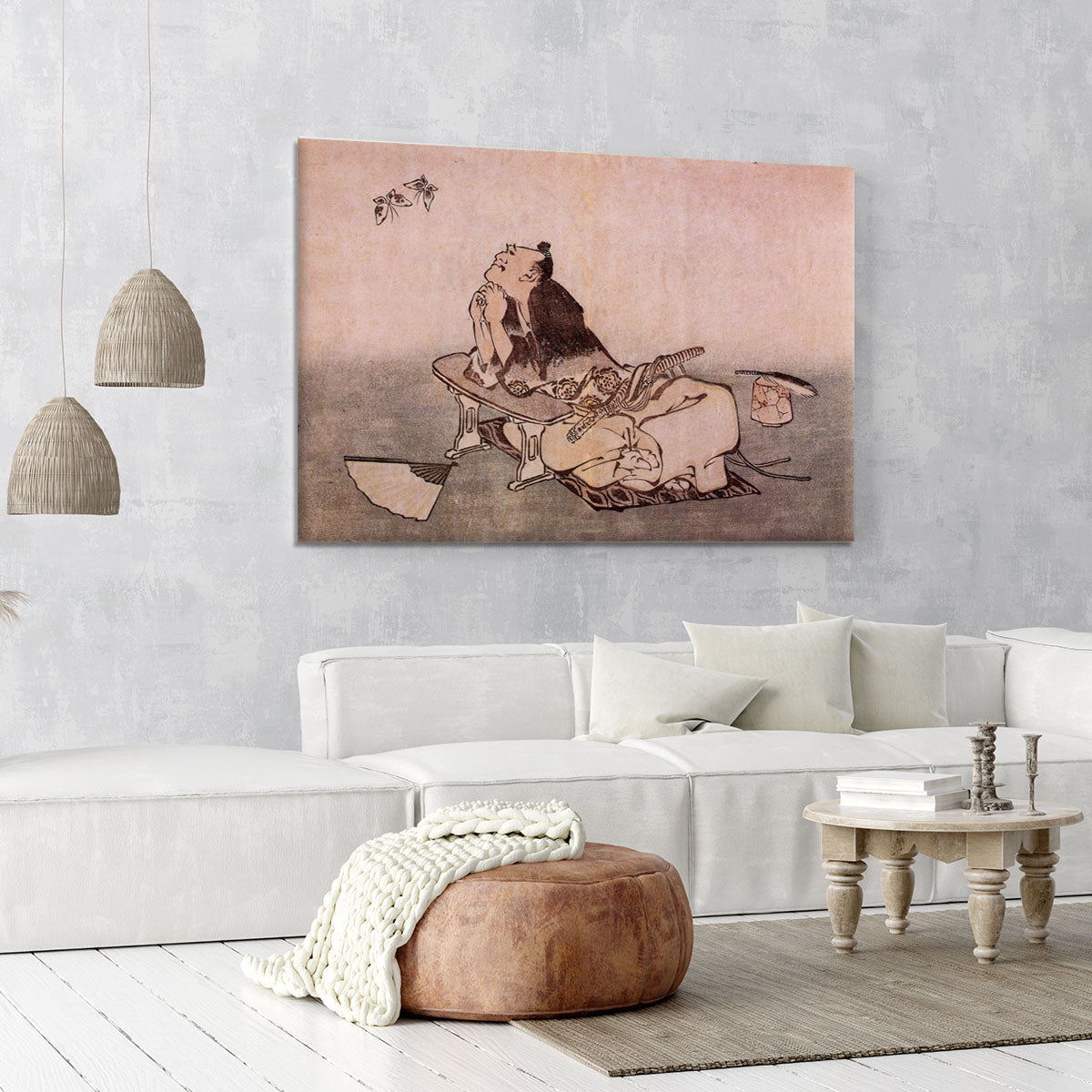 A Philospher looking at two butterflies by Hokusai Canvas Print or Poster - Canvas Art Rocks - 6