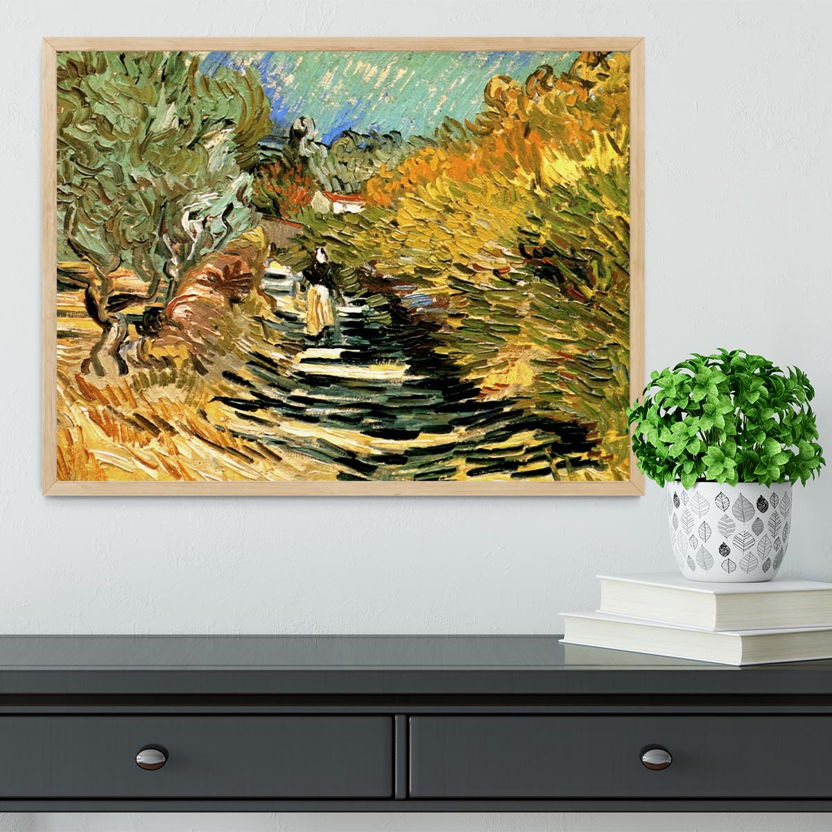 A Road at Saint-Remy with Female Figure by Van Gogh Framed Print - Canvas Art Rocks - 4