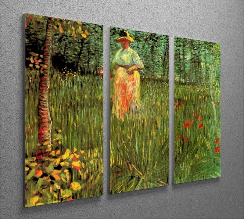 A Woman Walking in a Garden by Van Gogh 3 Split Panel Canvas Print - Canvas Art Rocks - 4