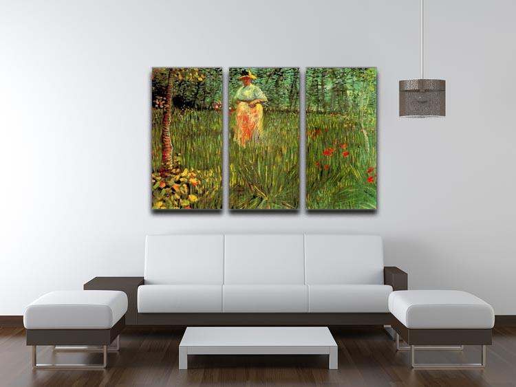 A Woman Walking in a Garden by Van Gogh 3 Split Panel Canvas Print - Canvas Art Rocks - 4