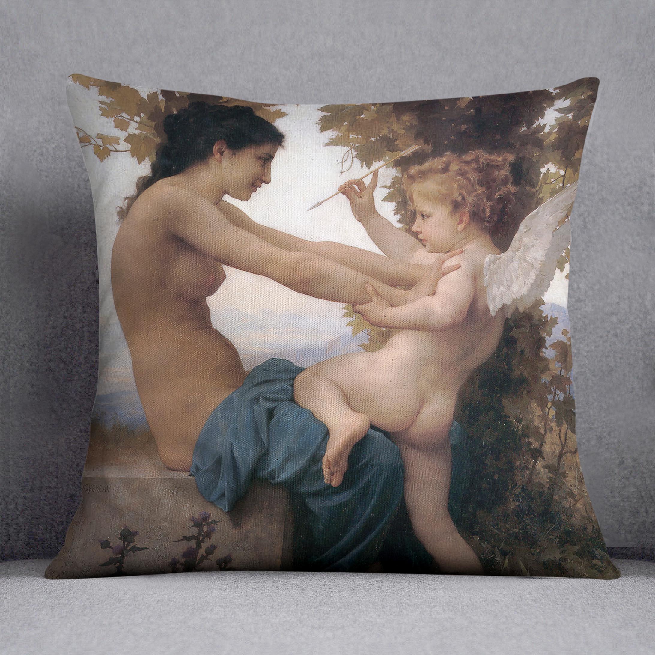 A Young Girl Defending Herself Against Eros By Bouguereau Cushion