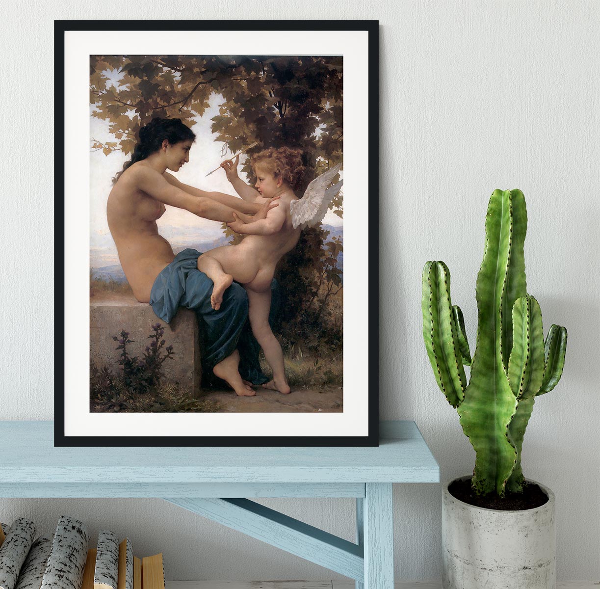 A Young Girl Defending Herself Against Eros By Bouguereau Framed Print - Canvas Art Rocks - 1