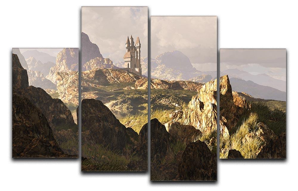 A distance medieval castle 4 Split Panel Canvas  - Canvas Art Rocks - 1