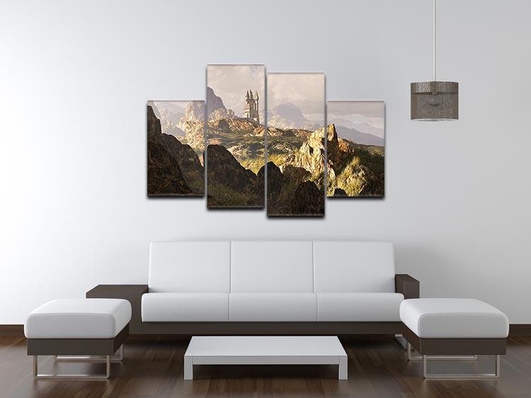 A distance medieval castle 4 Split Panel Canvas  - Canvas Art Rocks - 3