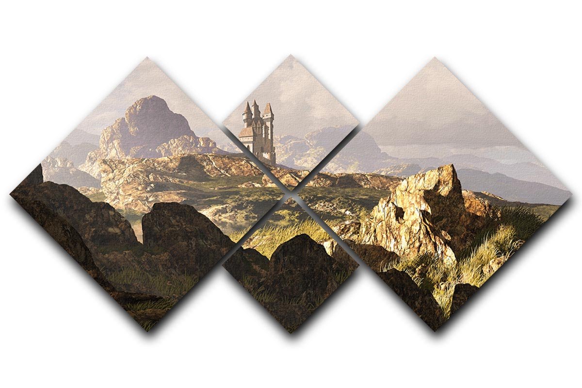A distance medieval castle 4 Square Multi Panel Canvas - Canvas Art Rocks - 1