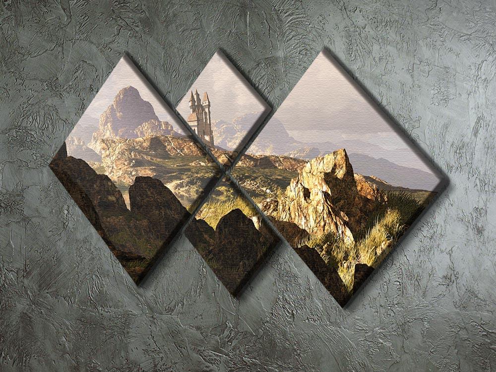 A distance medieval castle 4 Square Multi Panel Canvas - Canvas Art Rocks - 2
