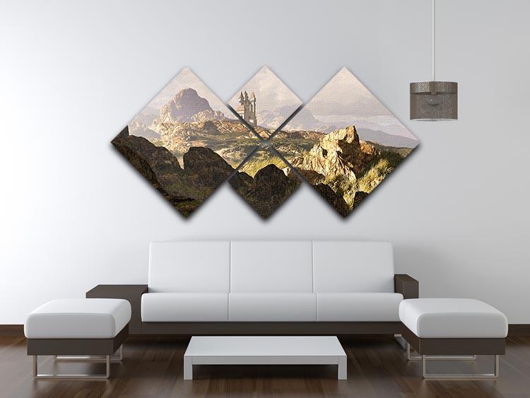 A distance medieval castle 4 Square Multi Panel Canvas - Canvas Art Rocks - 3