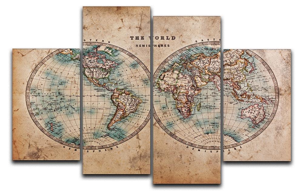 A genuine old stained World map 4 Split Panel Canvas - Canvas Art Rocks - 1