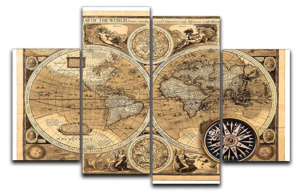 A new and accvrat map of the world 4 Split Panel Canvas - Canvas Art Rocks - 1