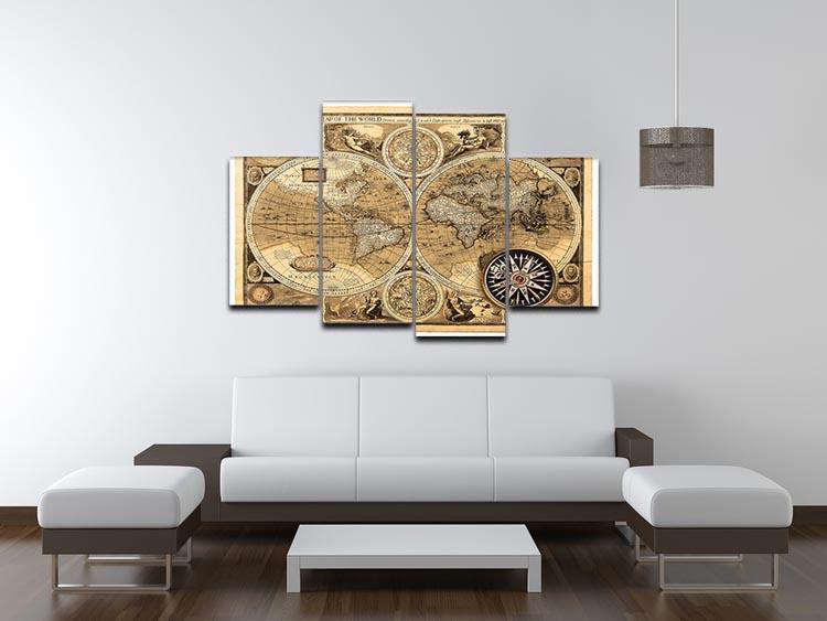 A new and accvrat map of the world 4 Split Panel Canvas - Canvas Art Rocks - 3