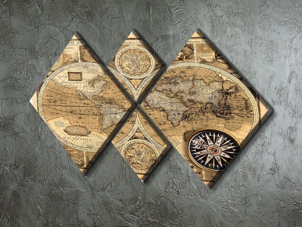 A new and accvrat map of the world 4 Square Multi Panel Canvas - Canvas Art Rocks - 2