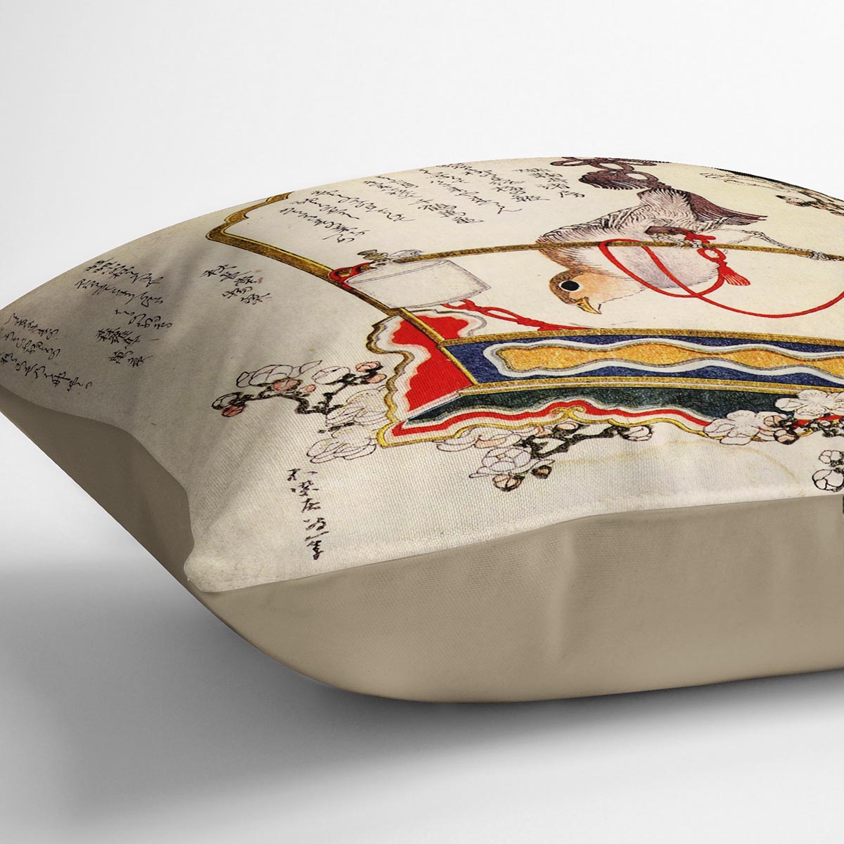 A robin as a present by Hokusai Cushion