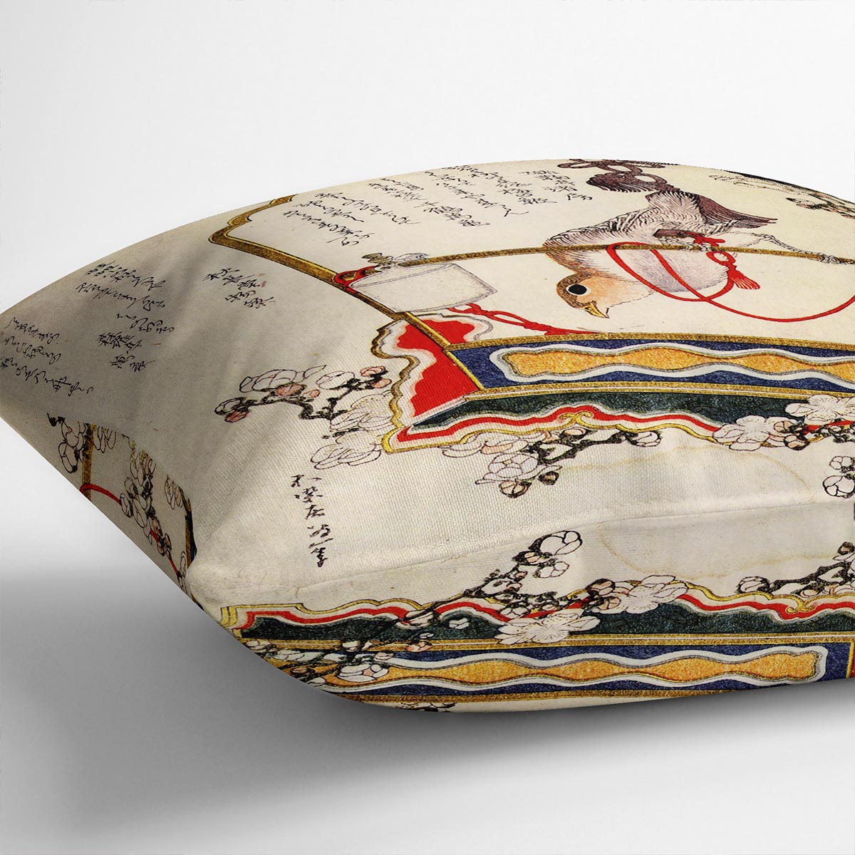 A robin as a present by Hokusai Cushion