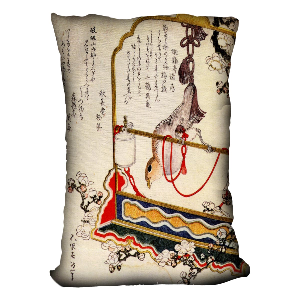 A robin as a present by Hokusai Cushion