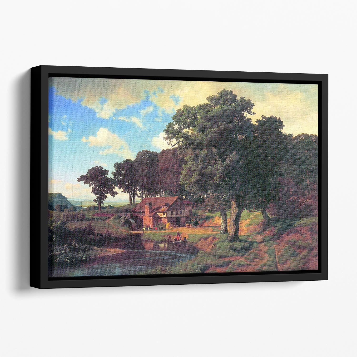A rustic mill by Bierstadt Floating Framed Canvas - Canvas Art Rocks - 1