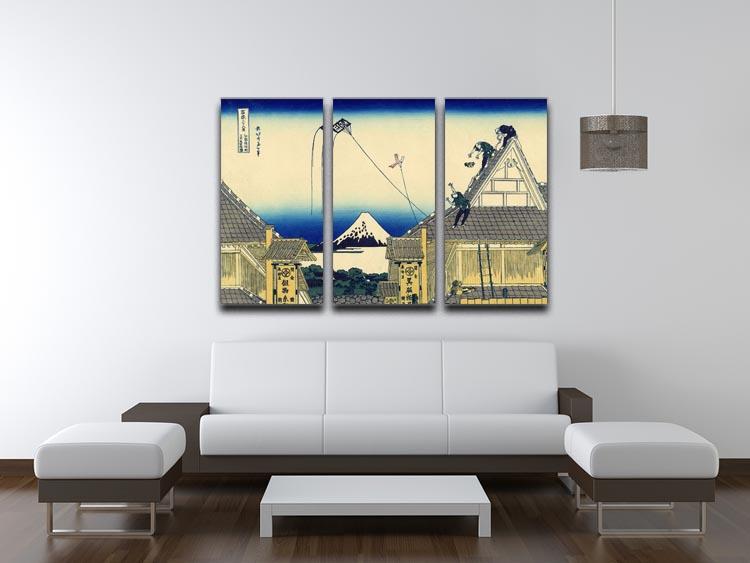 A sketch of the Mitsui shop by Hokusai 3 Split Panel Canvas Print - Canvas Art Rocks - 3