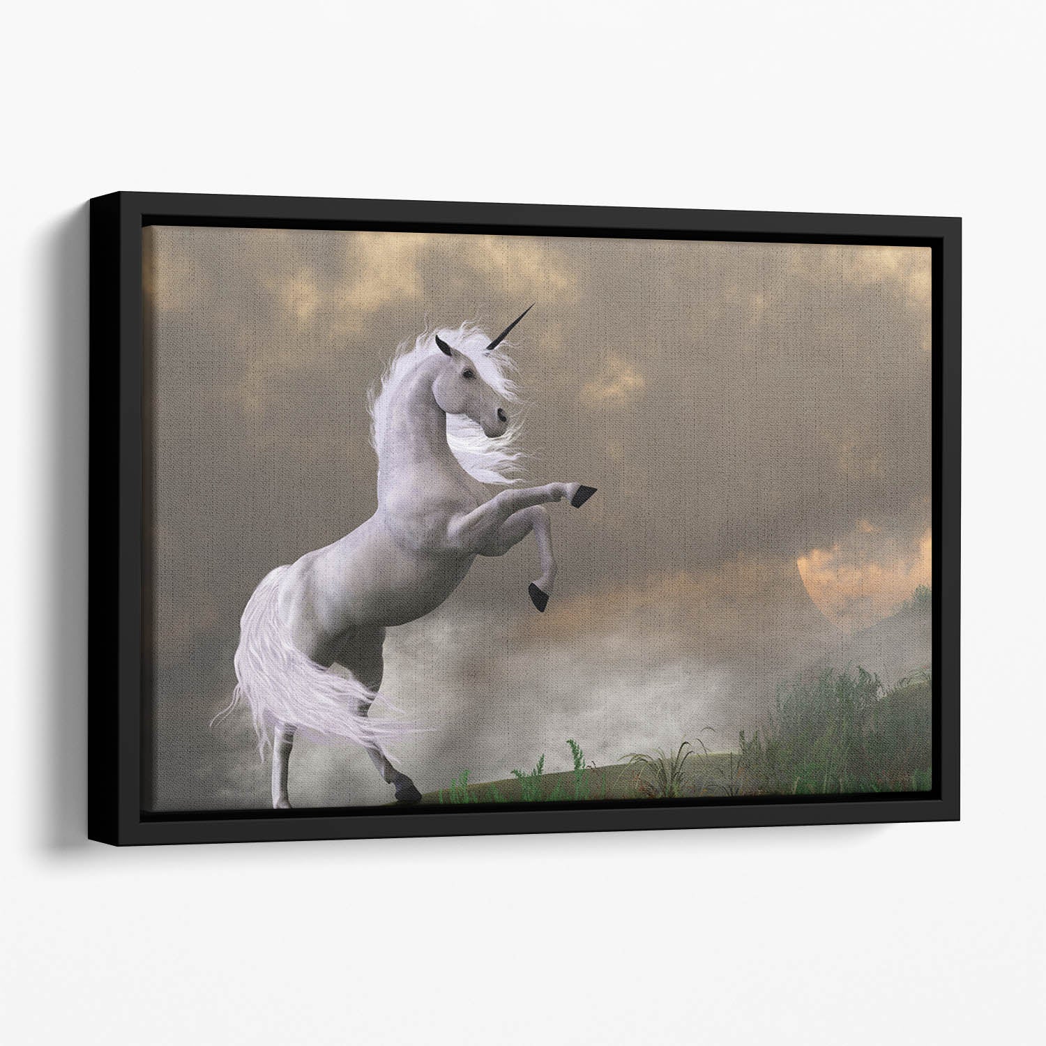 A unicorn stag asserts its power Floating Framed Canvas