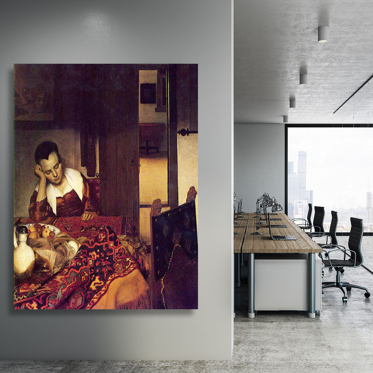 A woman asleep by Vermeer Canvas Print or Poster - Canvas Art Rocks - 3