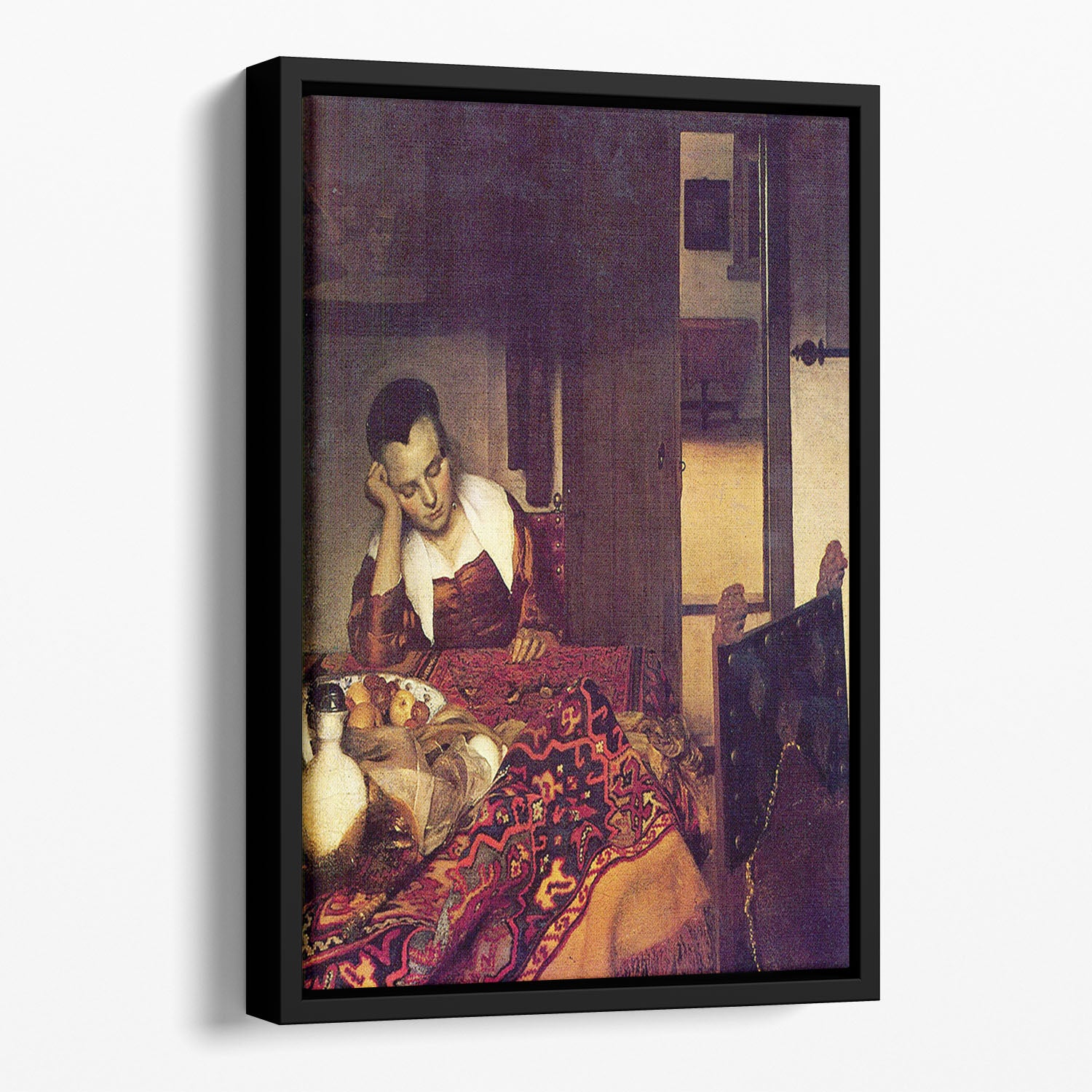 A woman asleep by Vermeer Floating Framed Canvas