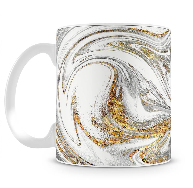 Abstract Swirled White Grey and Gold Marble Mug - Canvas Art Rocks - 1