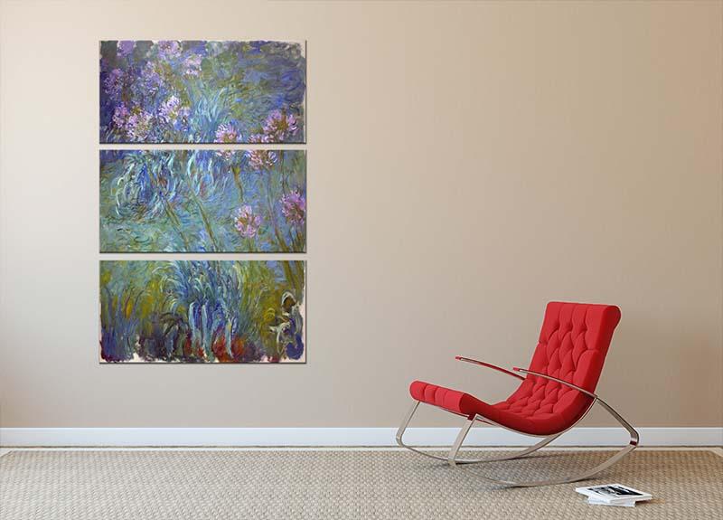 Agapanthus by Monet 3 Split Panel Canvas Print - Canvas Art Rocks - 2