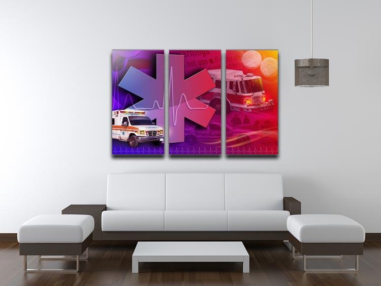 Ambulance Firetruck and Police car 3 Split Panel Canvas Print - Canvas Art Rocks - 3