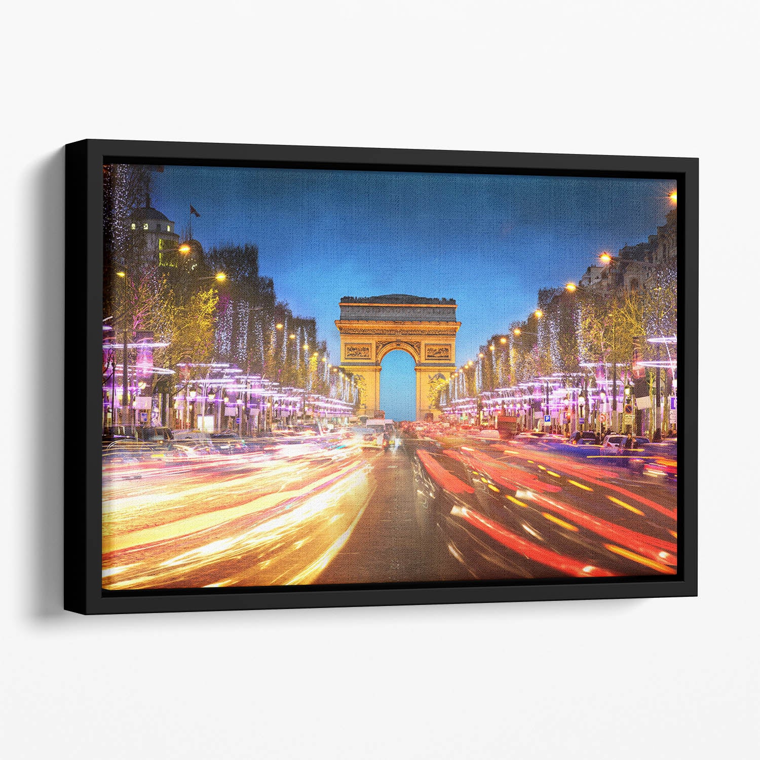 Arc de triomphe Paris city at sunset Floating Framed Canvas