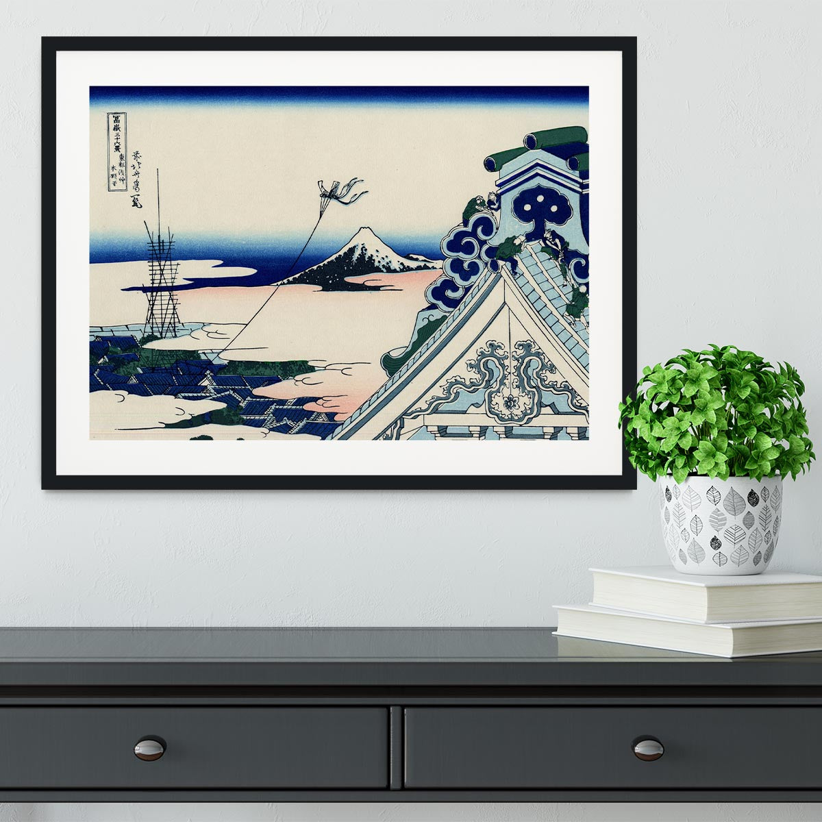 Asakusa Honganji temple by Hokusai Framed Print - Canvas Art Rocks - 1