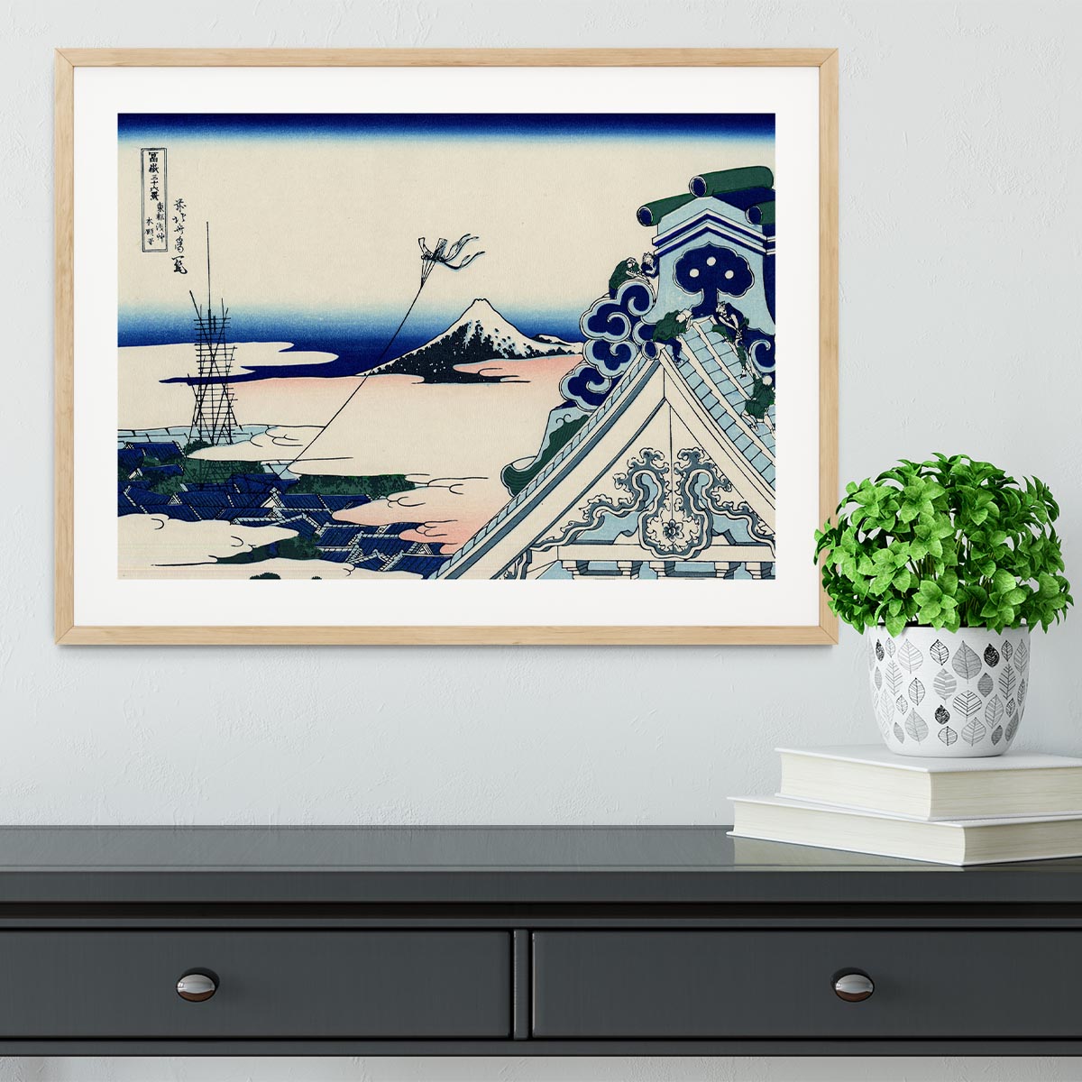 Asakusa Honganji temple by Hokusai Framed Print - Canvas Art Rocks - 3