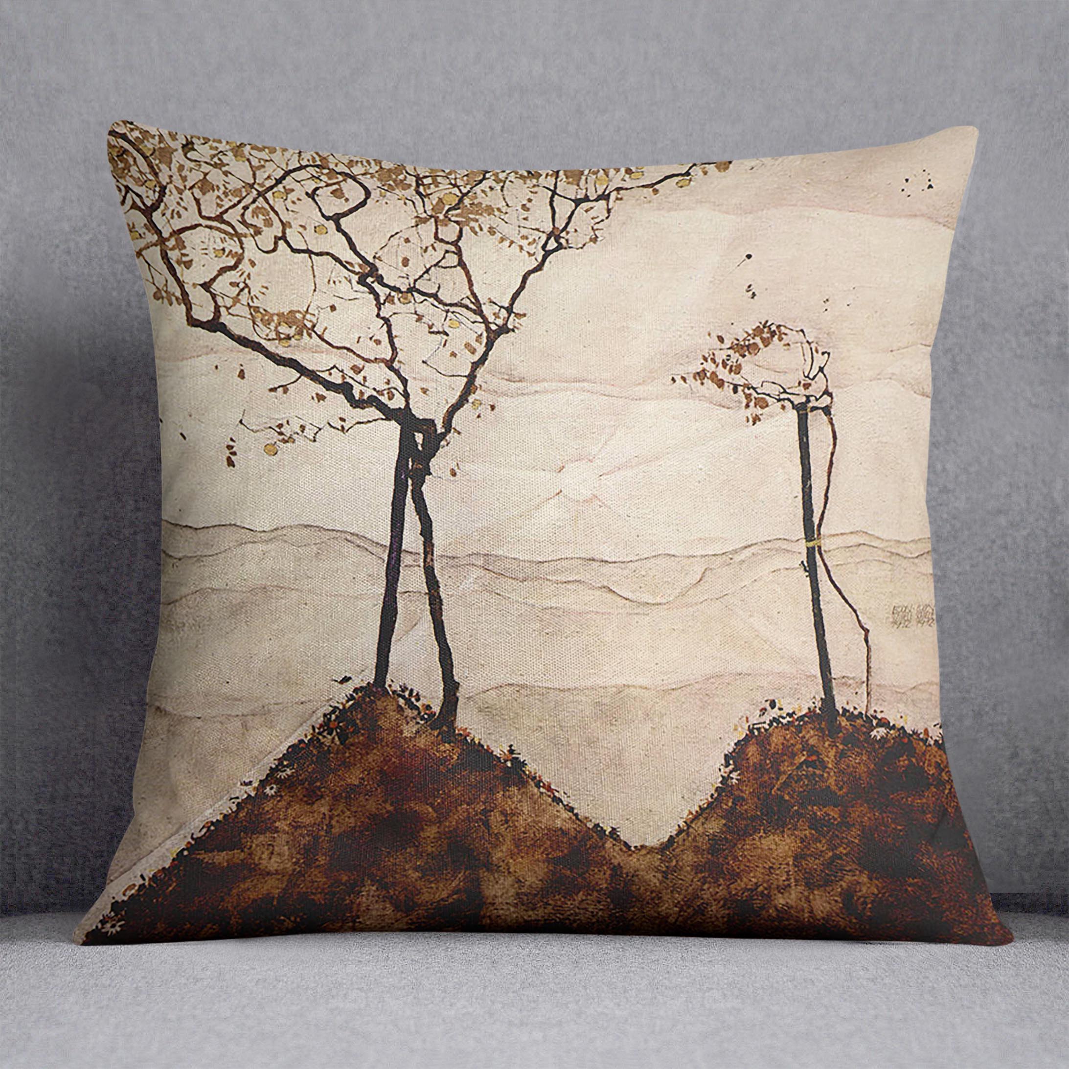 Autumn sun and trees by Egon Schiele Cushion