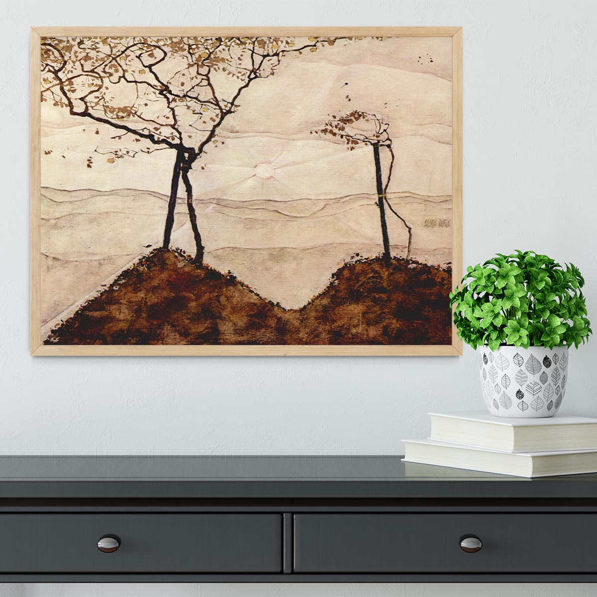 Autumn sun and trees by Egon Schiele Framed Print - Canvas Art Rocks - 4
