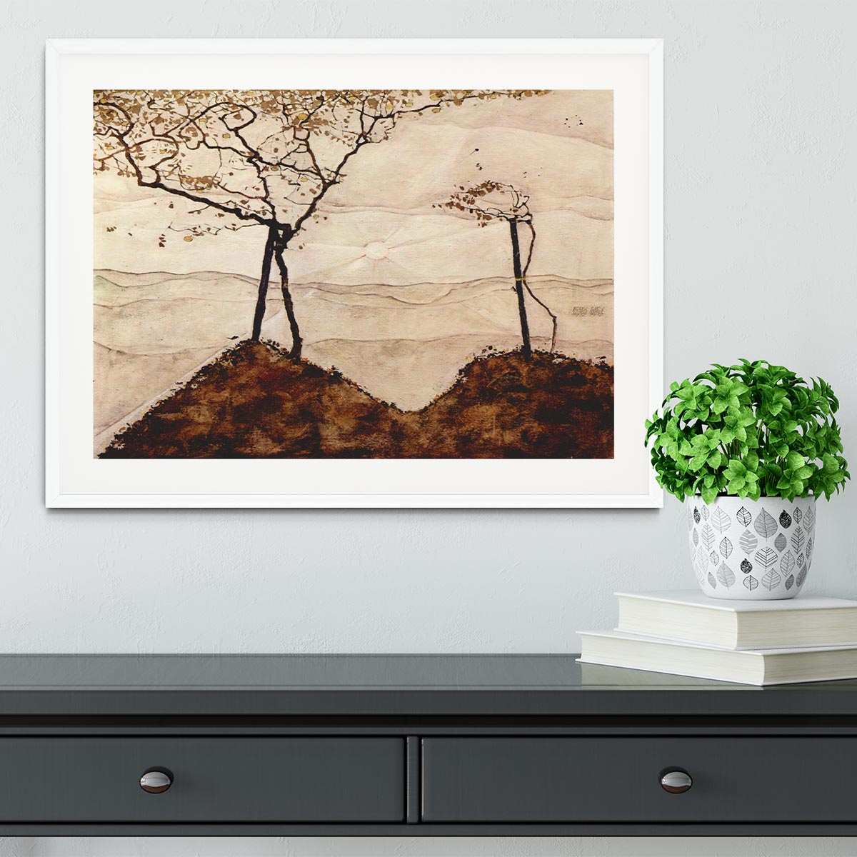 Autumn sun and trees by Egon Schiele Framed Print - Canvas Art Rocks - 5