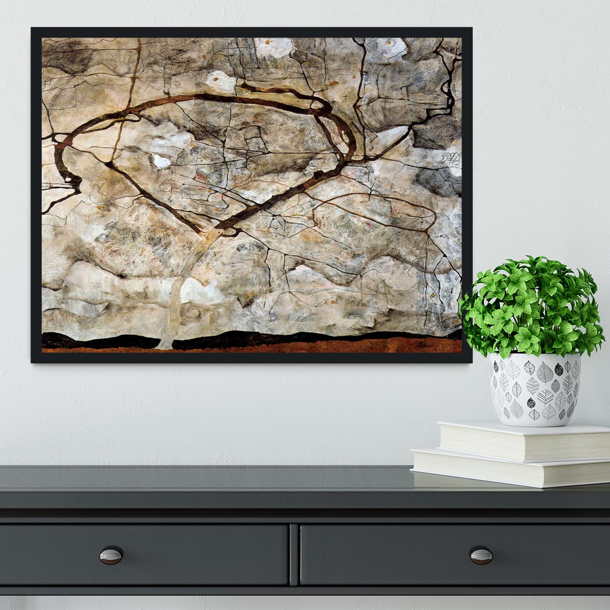Autumn tree in the wind Egon Schiele Framed Print - Canvas Art Rocks - 2