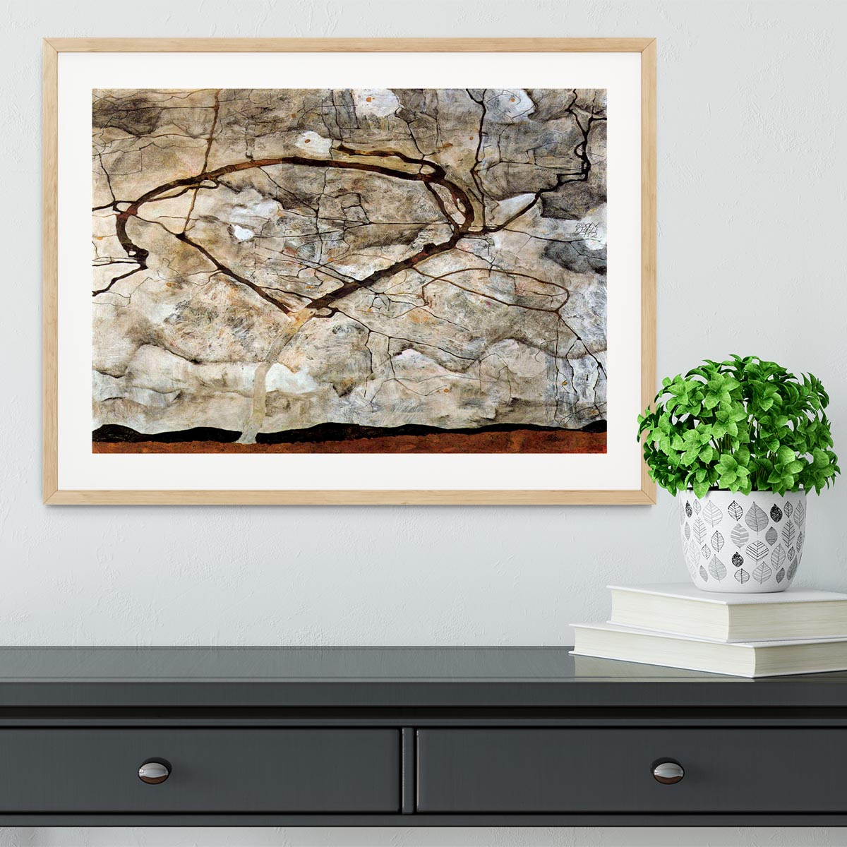 Autumn tree in the wind Egon Schiele Framed Print - Canvas Art Rocks - 3