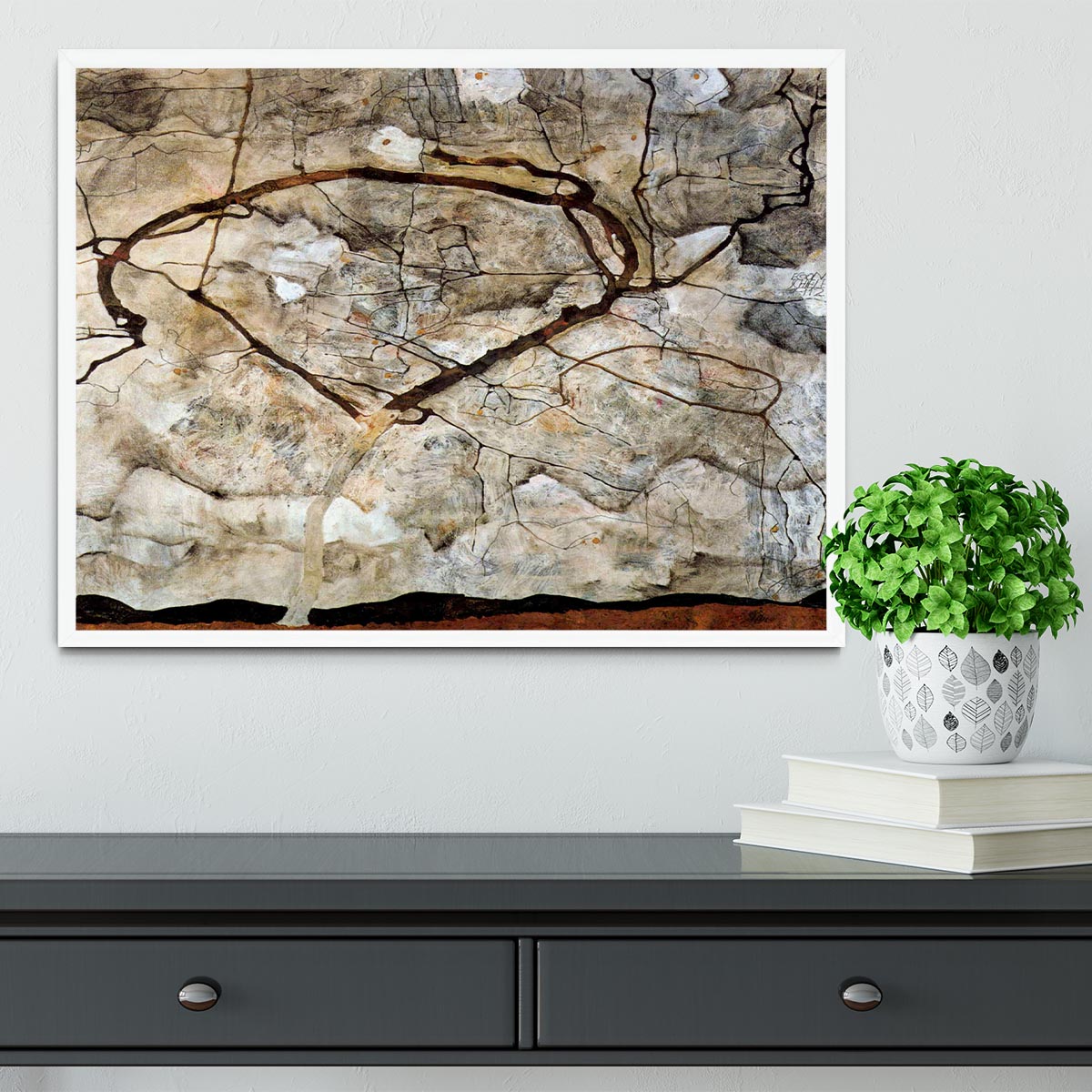 Autumn tree in the wind Egon Schiele Framed Print - Canvas Art Rocks -6