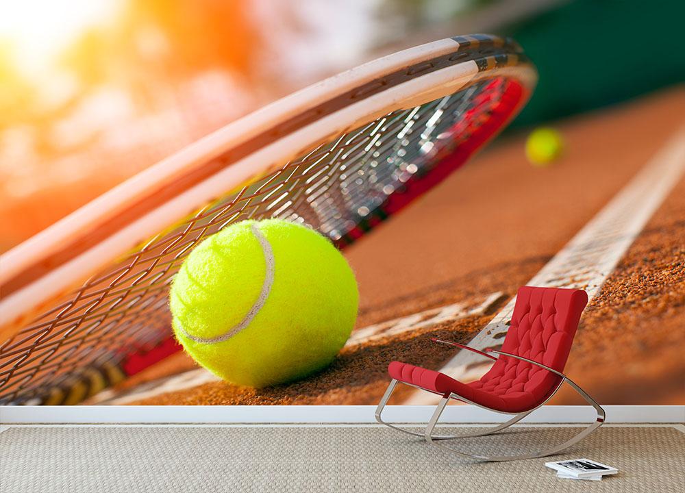 Ball on a tennis court Wall Mural Wallpaper - Canvas Art Rocks - 2