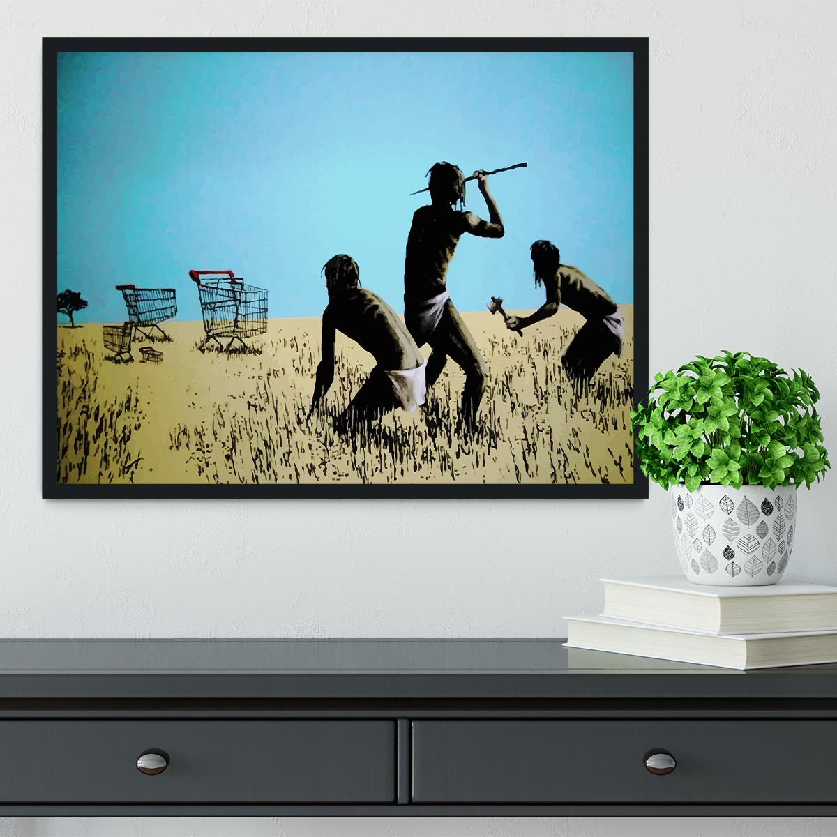 Banksy Aborigine Hunters Framed Print - Canvas Art Rocks - 2