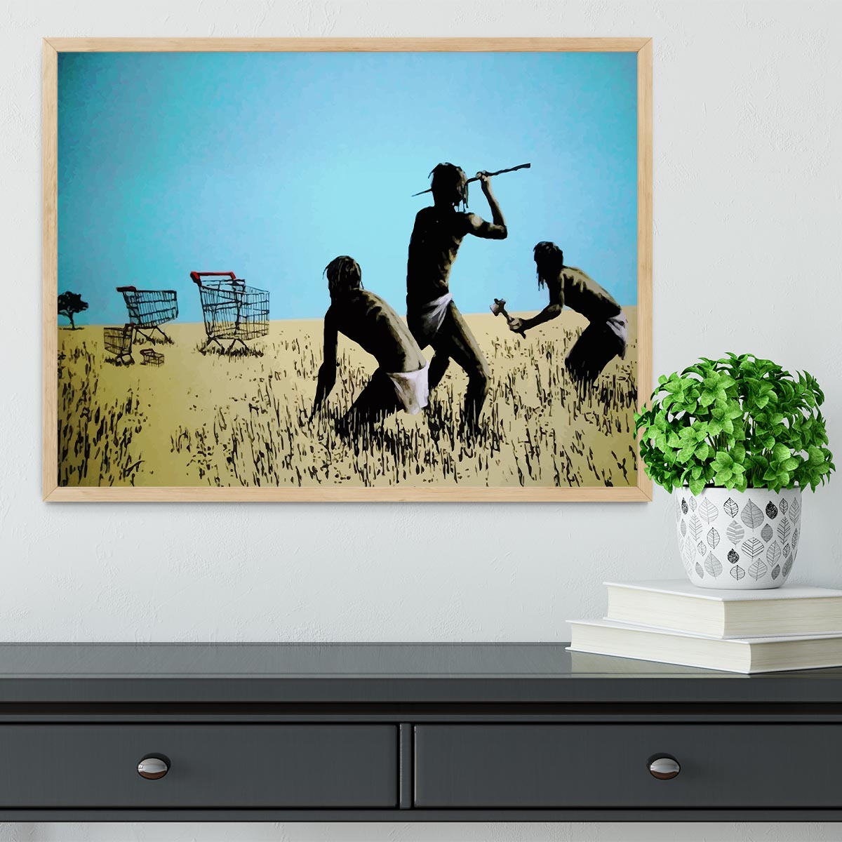 Banksy Aborigine Hunters Framed Print - Canvas Art Rocks - 4