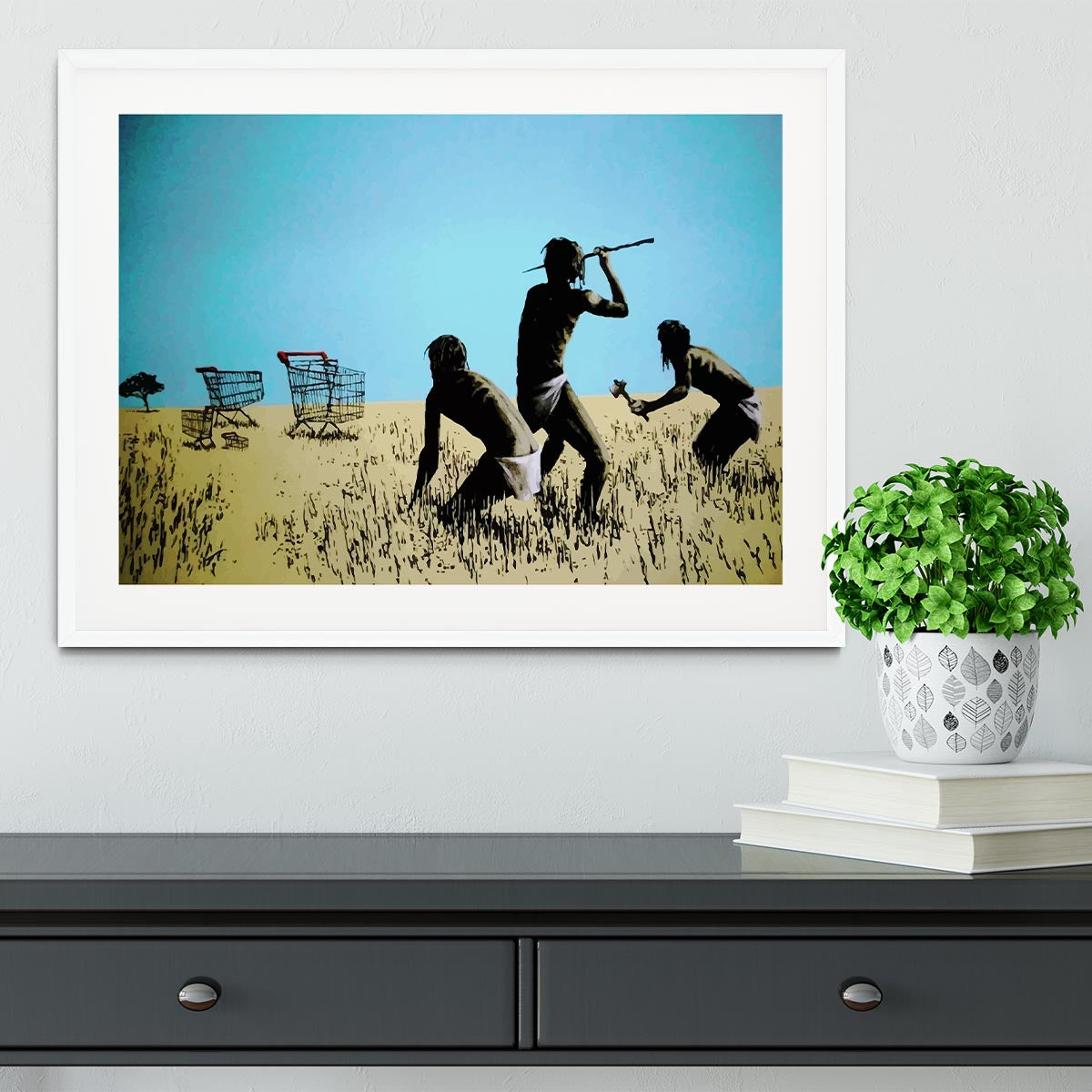 Banksy Aborigine Hunters Framed Print - Canvas Art Rocks - 5