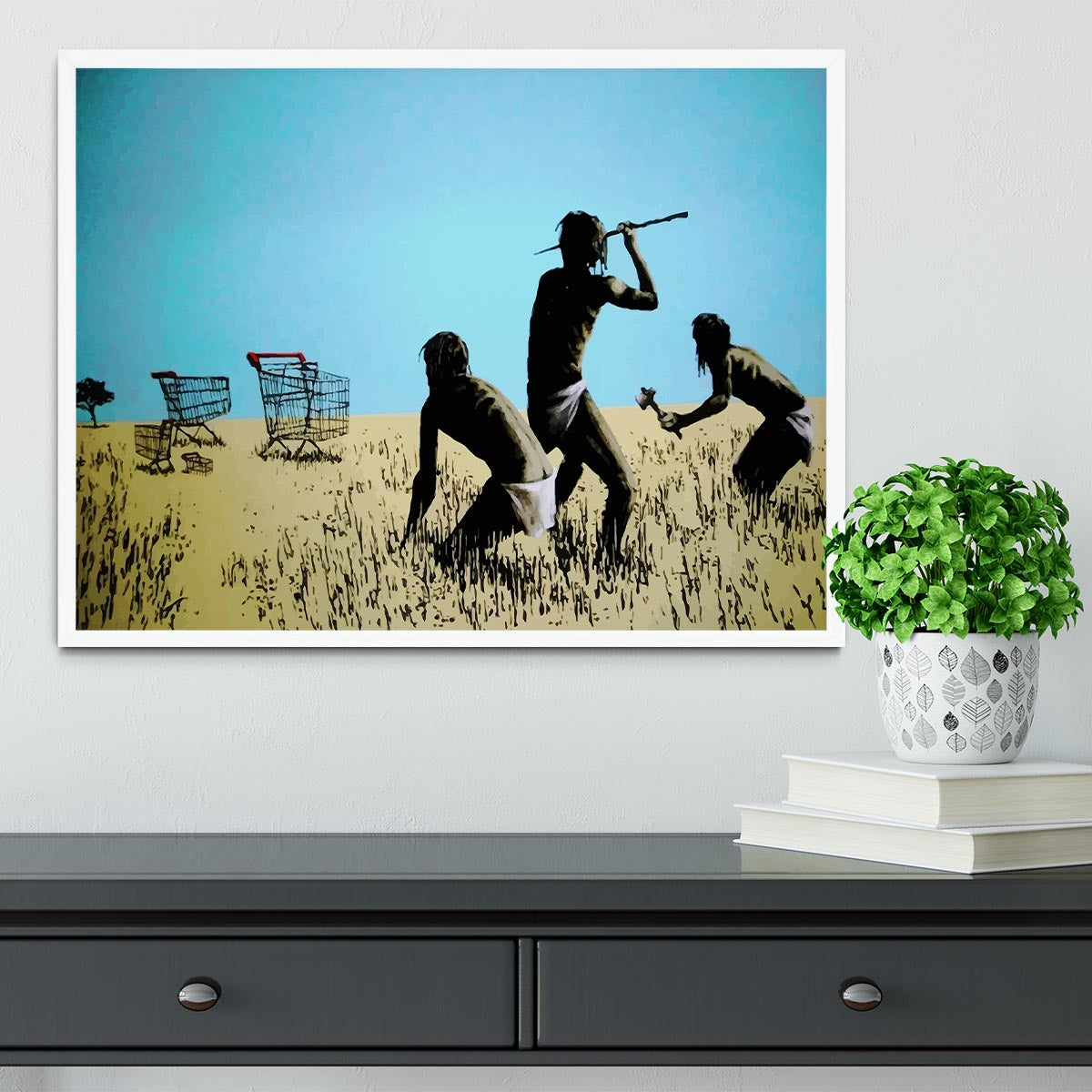 Banksy Aborigine Hunters Framed Print - Canvas Art Rocks -6