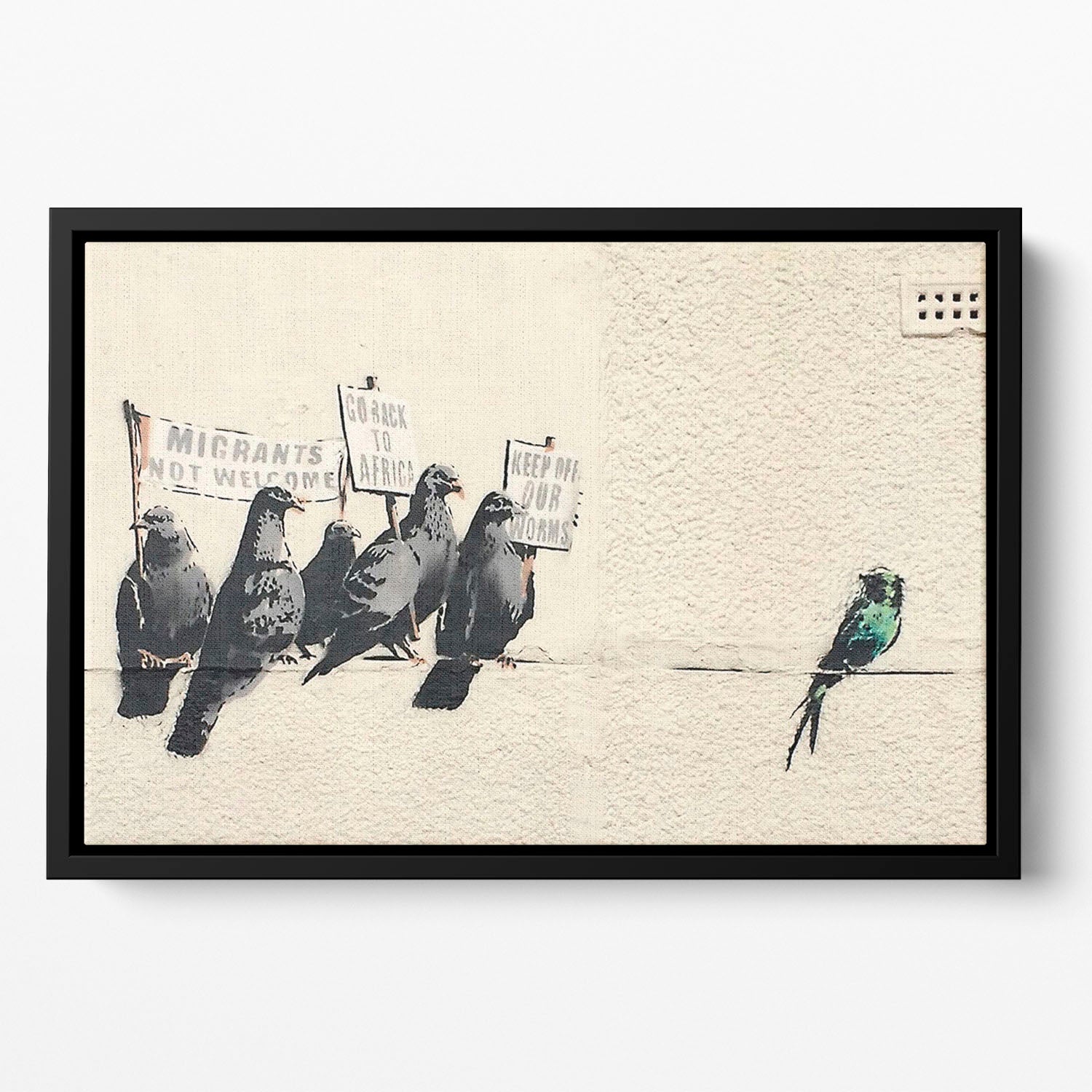 Banksy Anti-Immigration Birds Floating Framed Canvas