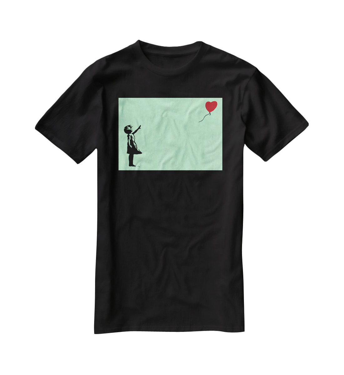 Banksy Balloon Heart Girl Green T-Shirt - Canvas Art Rocks - 1