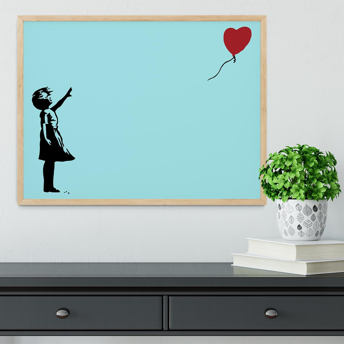 Banksy Balloon Heart Girl Light Blue Framed Print - Canvas Art Rocks - 4