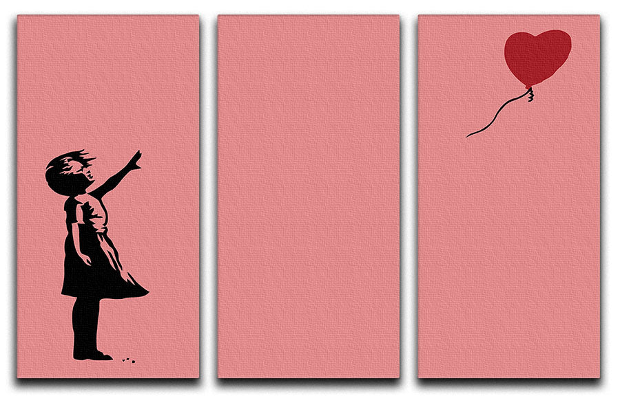 Banksy Balloon Heart Girl Red 3 Split Panel Canvas Print - Canvas Art Rocks - 1