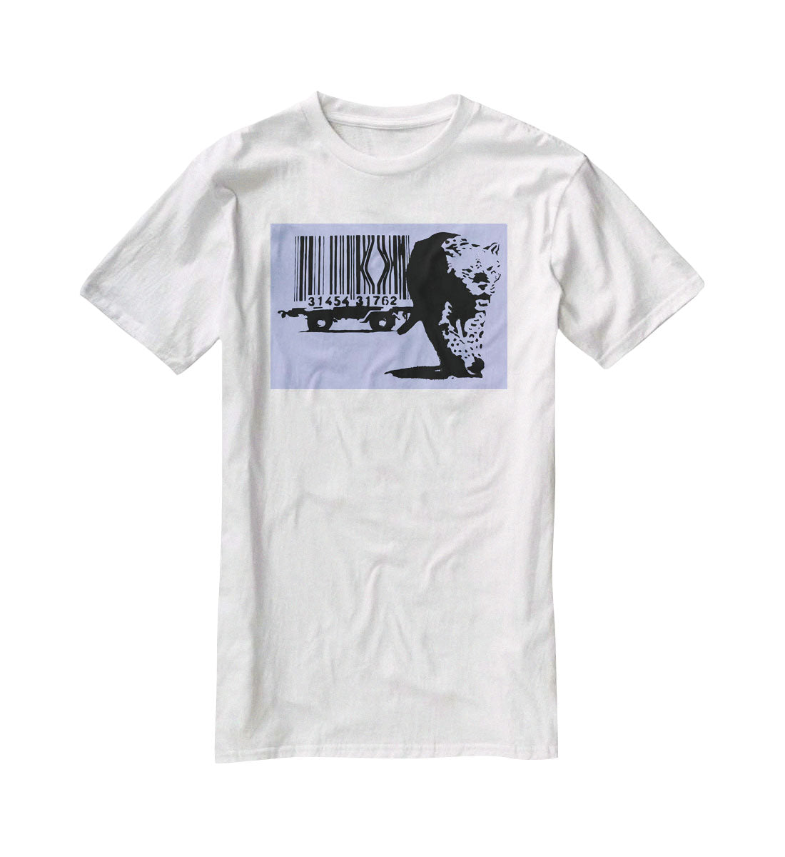 Banksy Barcode Leopard Blue T-Shirt - Canvas Art Rocks - 5