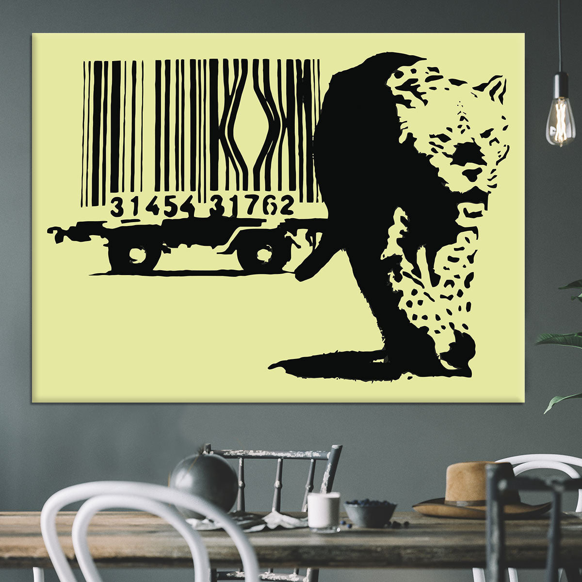 Banksy Barcode Leopard Yellow Canvas Print or Poster - Canvas Art Rocks - 3